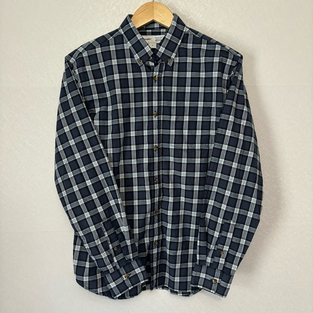Old Navy Blue & White Plaid Everyday Button Down Shirt Men's Size Medium